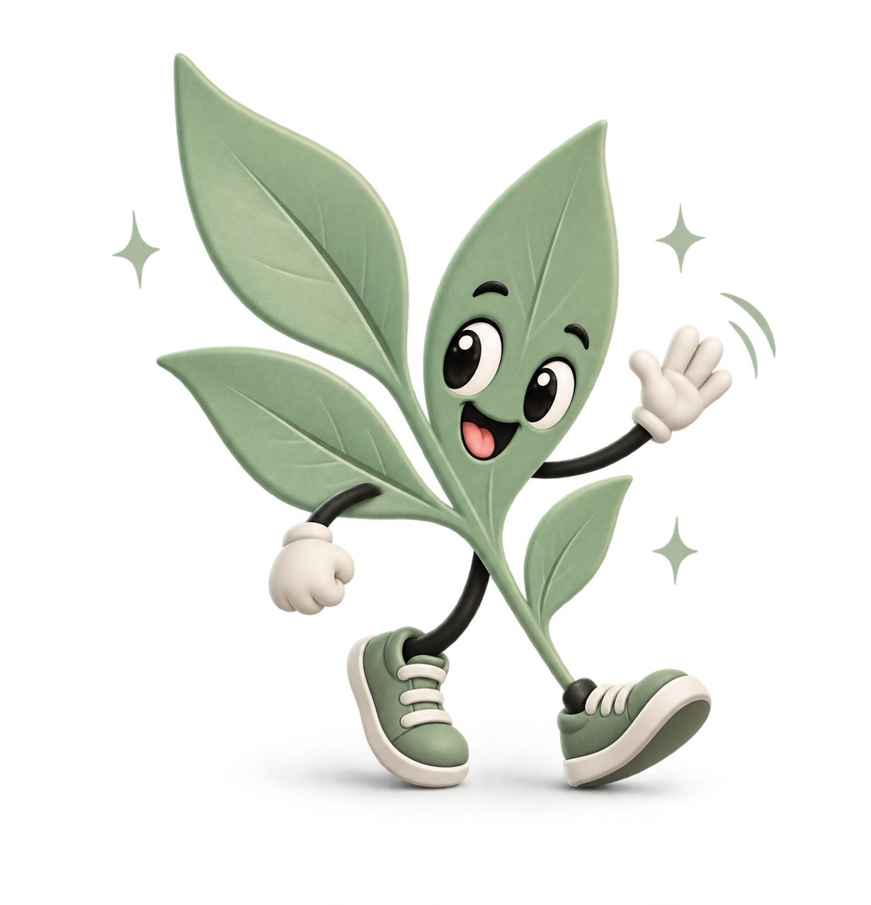 Sage leaf mascot waving